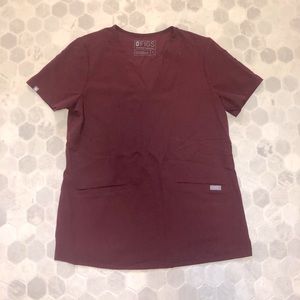 FIGS 3 pocket burgundy scrub top